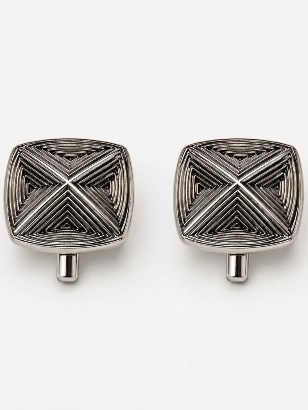 Vintage Swank Geometric Cufflinks Silver Tone Mid Century Modern 1960s USA